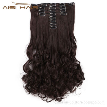 Aisi Hair 8 Pcs Full Head Long Wavy Synthetic 18 Clips In Hair Extensions Blonde Black Brown Hairpieces For Women
